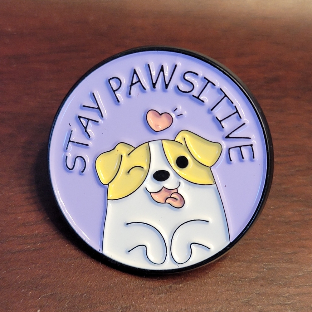Stay Pawsitive Darling Derpy Dog Enamel Pin - Picture 6 of 10